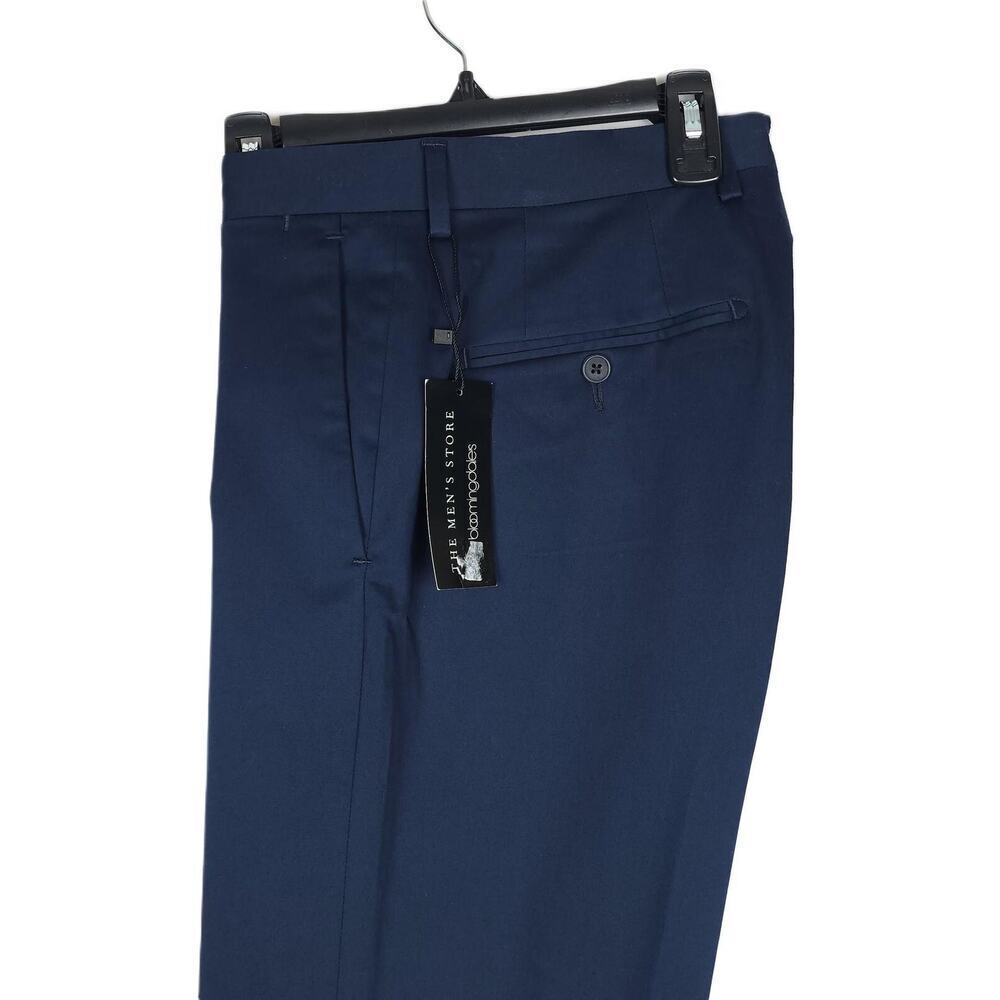 The Mens Store Slim Fit Sateen Dress Pants Sz 36 R Navy Solid Stretch Cotton NWT